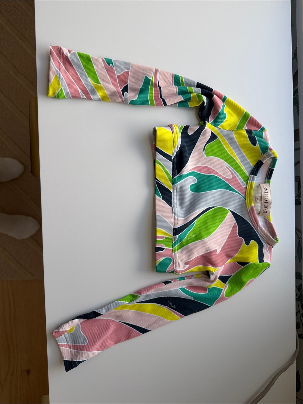 Emilio Pucci Kids Long-Sleeve Top in Pink, Green & Yellow Wave Print